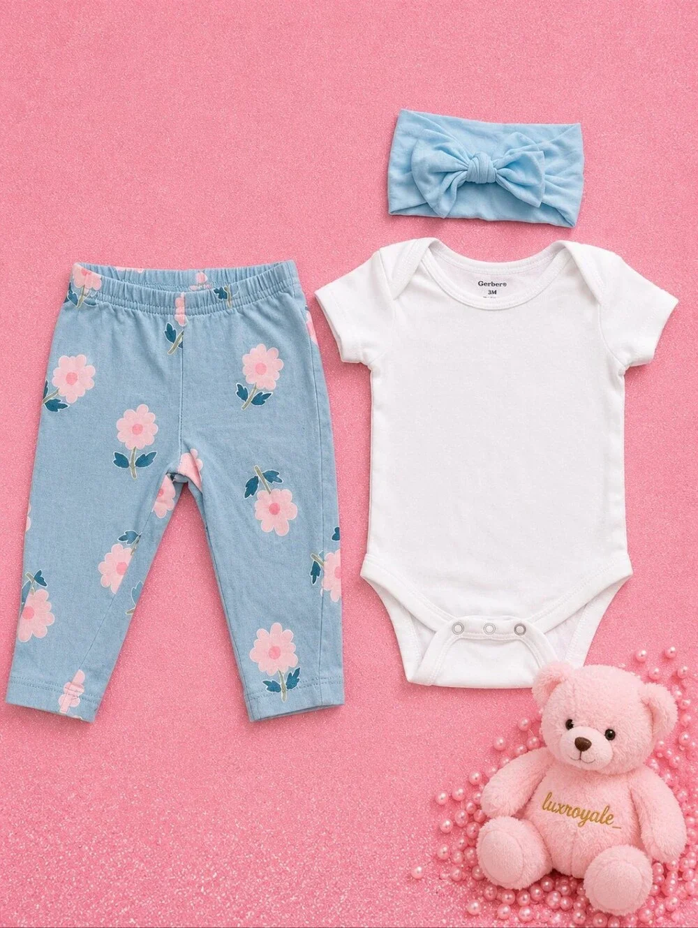 Carter's Floral Baby Outfit Set 6 Months Gerber White Onesie 6-9M Headband 3 PCS